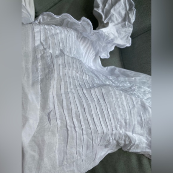 H&M hm White Ruffle trimmed Cotton V Neck Front & Back Peplum Pin-tuck Top XXS - Picture 6 of 7